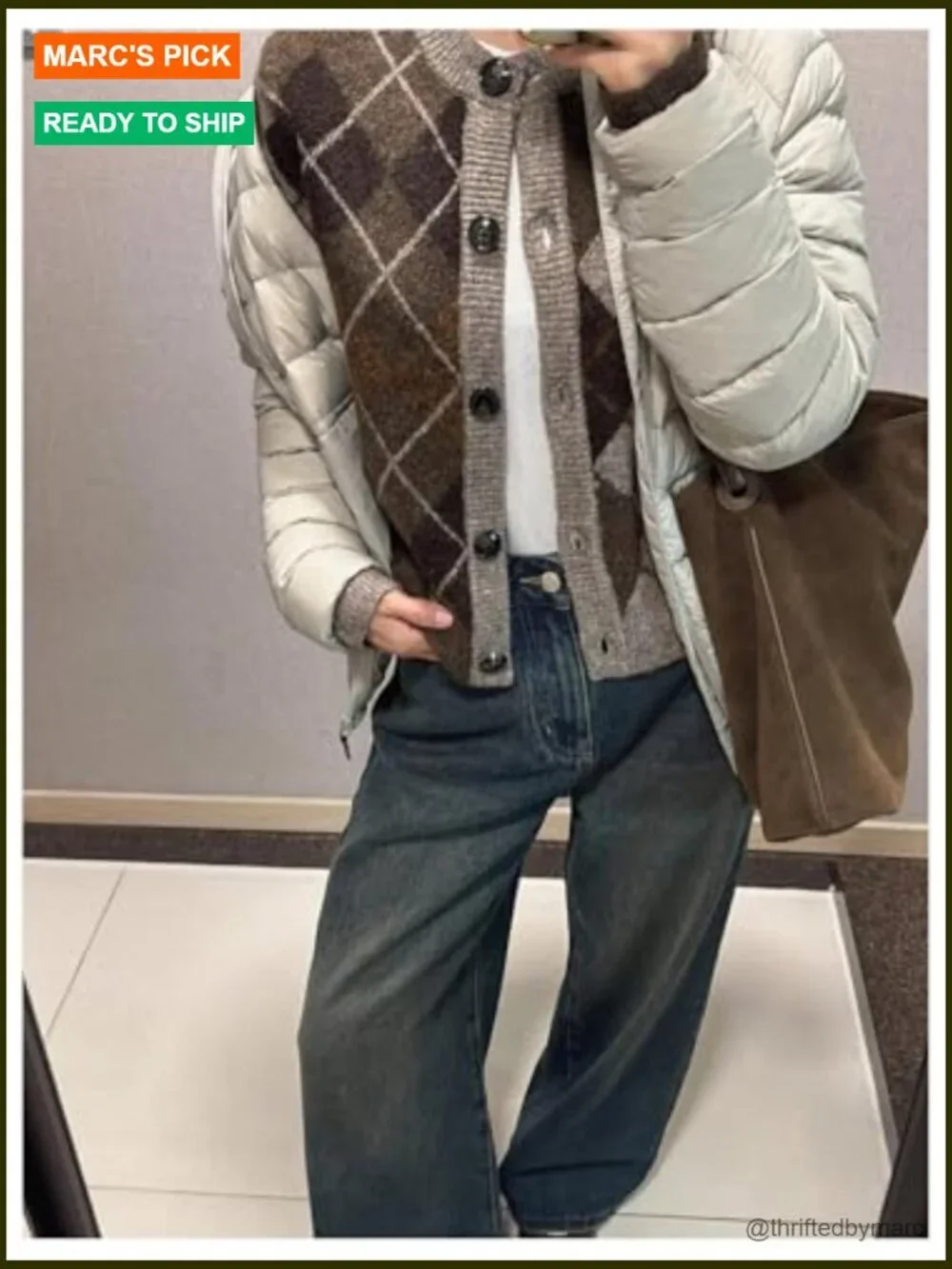 Argyle Cardigan Sweater Long Sleeve Button Down Knitwear